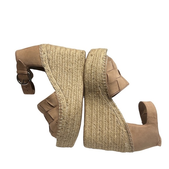 MARC FISHER espadrille, leather Platform Wedge sandals Tan  SZ 10 - Picture 2 of 9